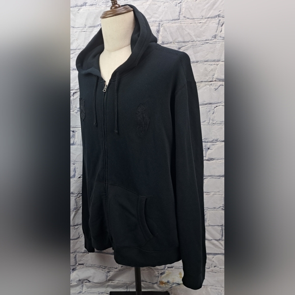 Polo Ralph Lauren Full Zip Sweater All Black Big Pony Flag Hoodie 2XL XXL 3XL - Picture 12 of 16